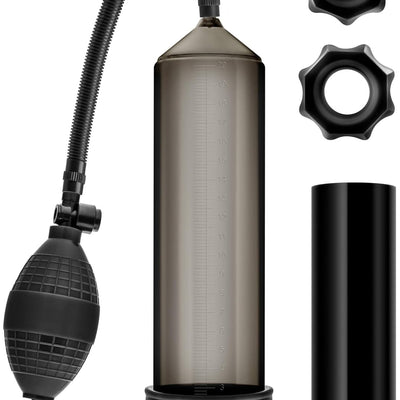 Blush Quickie Kit 9.5" Penis Pump w/Masturbator Stroker Sleeve, Thick Cock - 2 Penis Rings & Suction Pump - Male Enlargement & Pleasure Pump for Harder & Longer Erections Sex Toy for Men - (Black)