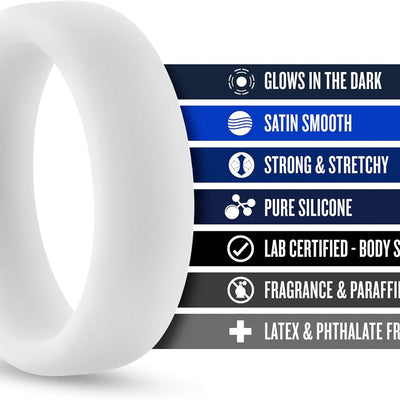 Blush Novelties Performance Puria Silicone Glow Cock Ring - 1.5" Wide Penis Ring - Enhances Girth & Hard Erections - UltraSilk Smooth, No Pinch Design - Stretchy Sex Toy for Men & Couples - White