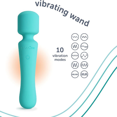 plusOne Wand Vibrator for Solo or Partner Play, Muscle Relaxation, Sex Toy Made of Body-Safe Silicone, Waterproof, Rechargeable, Handheld Massager with 10 Vibration Settings, Teal