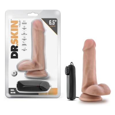Blush Novelties Dr. Skin Dr. Rob - 6.5 Inch Lifelike Realistic Multi Speed Vibrating Slim Dildo - Harness Suction Cup for Hands Free Play - Remote Controlled Vibrator Sex Toy for Women Men - Vanilla