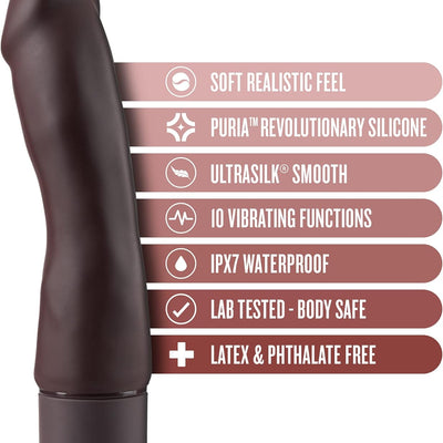 Blush Dr. Skin 7.75" Silicone Brown Vibrating Dildo - Flexible Lifelike Cock w/Powerful Vibrations - Chocolate Skin-Toned Curved Penis - 5 Speeds & Patterns, IPX7 - Adult Sex Toy for Women & Couples