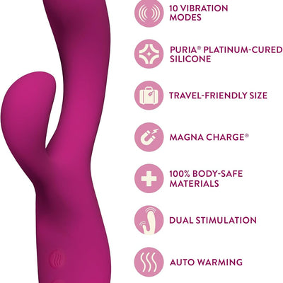 Blush Collection Quinn 9" Auto Warming Rabbit Vibrator for Women, Dual Stimulating G-Spot, Clitoral, Vaginal Arousal Play w/ 10 RumboTech Vibe Modes, IPX7, USB Charging Couples Adult Sex Toy- Burgundy