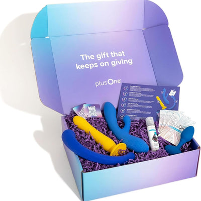 plusOne Adventure Awaits 6pc Sex Toy Gift Set for Partner Play, Holiday and Bachelorette Gifts for Bride, Intimacy Bundle with Deluxe Vibrator Toys