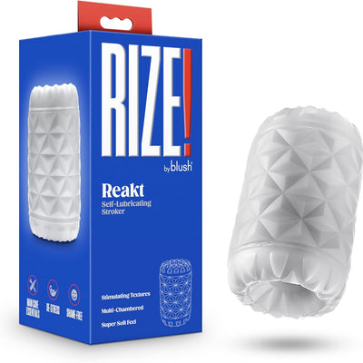 Blush Novelties - Blush Rize Reakt - Self-Lubricating Pocket Stroker Male Masturbator Made with Ultra Soft X5® Plus - 3 Uniquely Textured Erotic Pleasure Chambers - Open Ended Snug Fit Sex Toy for Men