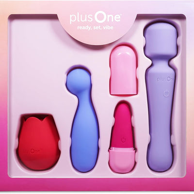 plusOne Ready, Set, Vibe 5pc Sex Toy Gift Set, Versatile External and Internal Stimulation, Holiday and Bachelorette Gifts for Bride, Waterproof Intimacy Bundle