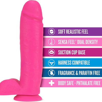 Blush Novelties Neo Dual Density Realistic Dildo - 11 Inch Length 2.25 Inch Width - Sturdy Suction Cup Base for Hands Free Play and Harness Strap On Compatible - Sex Toy.