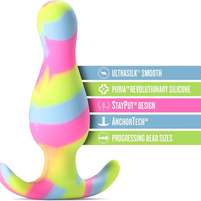 Blush Avant Kaleido 3.5" Silicone Anal Plug - Tapered Head StayPut Design, AnchorTech Base - Ultrasilk Smooth, Body-Safe, Entry-Level Butt Plug Adult Sex Toy for Women, Men & Couple - (Multicolored)
