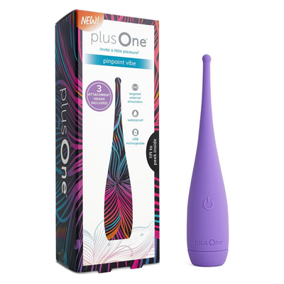 plusOne Pinpoint Vibe Personal Vibrator Massager with 4 Tip Attachments, 10 Vibration Settings, Body-Safe Silicone, Waterproof, USB Rechargeable for Women and Men