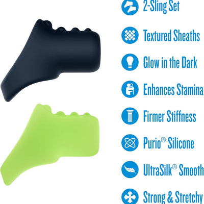 Blush Performance Plus Flare 2 Cocksling Set, Glow in The Dark Silicone Unique Cock & Balls Ring, Platinum-Cured Ultrasilk Super Stretchy Penis Slings, Stamina & Erection Enhancer, Men's Adult Sex Toy