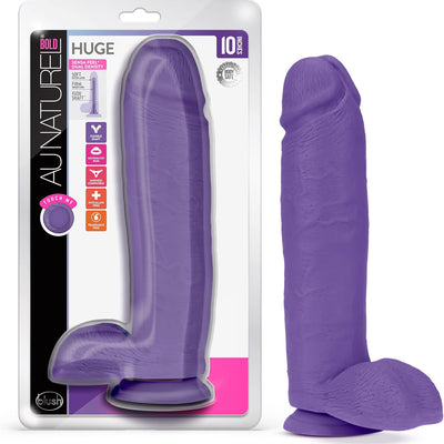 Blush Au Naturel 10.5 Inch Realistic Dual-Density Dildo – Soft & Firm SensaFeel Shaft Girthy Penis – Suction Cup & Strap-On Ready for G Spot & Anal Play – Adult Sex Toy for Women Men Couples - Purple