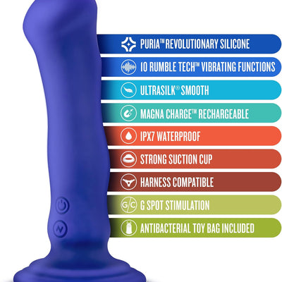 Blush Impressions Santorini 6.5" G-Spot Vibrating Dildo, Ultrasilk Silicone Small Cock - 10 Rumbly Vibes - Suction Cup, Harness Play, IPX7 - Unique Luxury Adult Sex Toy for Women & Couples - (Blue