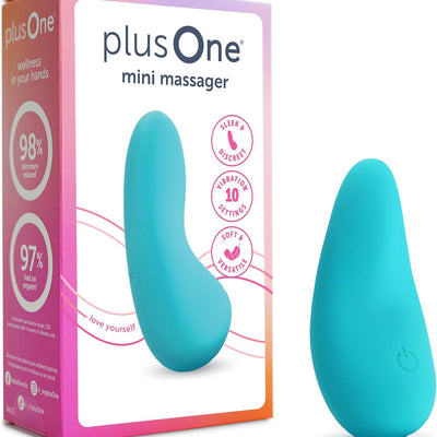 plusOne Mini Massager Vibrator, 10 Vibration Settings, Body-Safe Silicone, Fully Waterproof, and Rechargeable