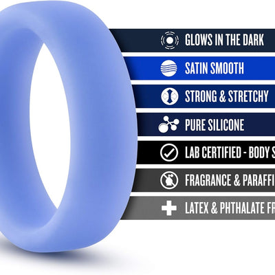 Blush Novelties Performance Puria Silicone Glo Cock Ring - 1.5" Wide Penis Ring - Enhances Girth & Hard Erections - UltraSilk Smooth, No Pinch Design - Stretchy Sex Toy for Men & Couples - Blue