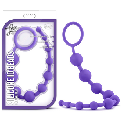 Blush Luxe 12.5" Ultrasilk Silicone Anal Beads - 10 Graduated Beads, Safe Loop Handle Lasso Anal Trainer - Beginner Satin Smooth Butt Plug - Anal Play Adult Sex Toy for Women, Men & Couples - (Purple)