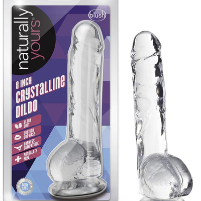 Blush Novelties Naturally Yours - 8 Inch Long Crystalline Dildo - 1.5Slim - StrapOn Compatible Sturdy Suction Cup for Hands Free Play - Realistic Lifelike Hand Sculpted Sex Toy