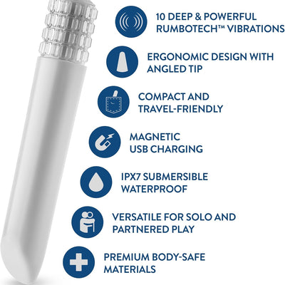 Blush Oh My Gem Bold Power Vibe - Bullet Vibrator with Gem Base - 5 Inch Waterproof Mini Massager - 10 RumboTech Modes - Clitoral G-Spot Nipple Stimulator - Adult Sex Toy for Women & Couples - White