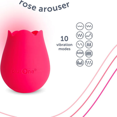 plusOne Rose Toy Vibrator for Women, Clitoral Stimulator Made of Body-Safe Silicone, Waterproof, USB Rechargeable and 10 Pulsing Settings, Red