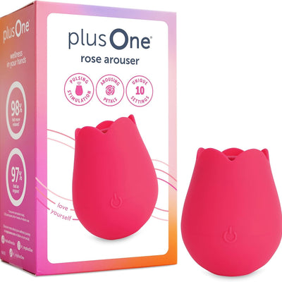 plusOne Rose Toy Vibrator for Women, Clitoral Stimulator Made of Body-Safe Silicone, Waterproof, USB Rechargeable and 10 Pulsing Settings, Red