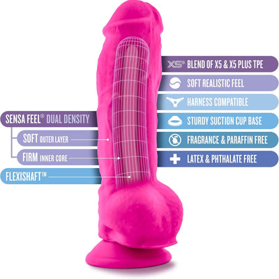 Blush Au Naturel Big Boy 10" Realistic Dildo w/Balls, 2.5" Thick - FlexiShaft, Dual Density SensaFeel, Suction Cup, Strap-On - Ultra Soft TPE Deep Penetration Sex Toy for Women & Couples - (Pink Fun)
