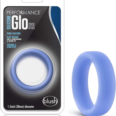 Blush Novelties Performance Puria Silicone Glo Cock Ring - 1.5" Wide Penis Ring - Enhances Girth & Hard Erections - UltraSilk Smooth, No Pinch Design - Stretchy Sex Toy for Men & Couples - Blue
