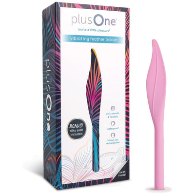 plusOne Vibrating Feather Tickler with Silk Sash, 5 Vibration Settings, Body-Safe Silicone, Fully Waterproof, and USB Rechargeable