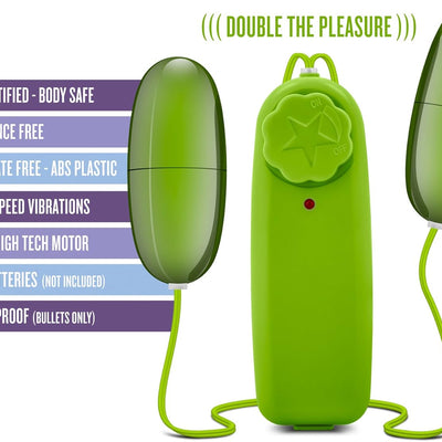 Blush Adult Sex Toys - B Yours Double Pop Egg Massager - Bullet Vibrator Remote Control with Tunable Vibrations - Pleasure 2 Erogenous Zones - G spot Clit Stimulation Vibe for Women & Couples - Lime