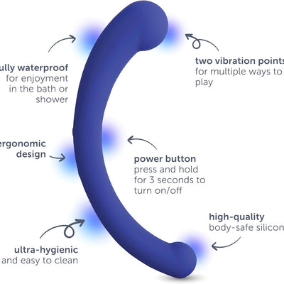plusOne Dual Vibrating Arc Personal Massager, Made of Body-Safe Silicone, Waterproof, USB Rechargeable Vibrator for Women and Men, Purple