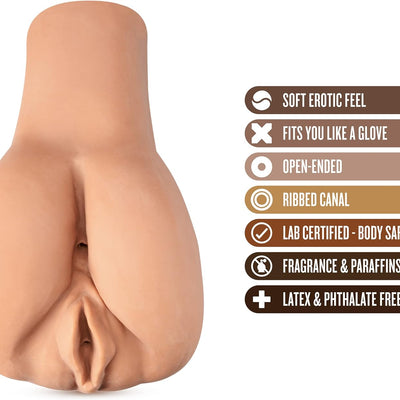 Blush Novelties Amanda's Lusty Bottom - 2 Pound Soft Realistic Ass & Pussy Stroker - Ribbed Dual Hole Vaginal Male Masturbator with Remote Vibrator for Intense Pleasure - Sex Toy for Men - Latin