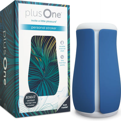 plusOne Penis Stroker Sex Toy for Men, Realistic Skin-Like Premium Silicone, Waterproof, Storage Case for Easy Drying, Ribbed & Beaded Textures, No Slip Grip