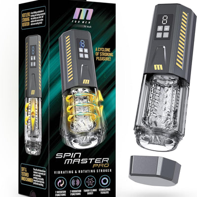 Blush M for Men 360° SpinMaster Pro Realistic Masturbator - Vibrating, Stroking & Turbo Climax - Lifelike Oral Cock Sucking, Pussy & Anal Textured Sleeve Stroker, USB - Adult Sex Toy for Men - (Gray)