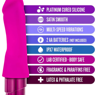 Blush Luxe 7.75" Marco Curved Vibrating Dildo, Ultrasilk Silicone Powerful Multi-Speed G-Spot Vaginal Anal Pleasure Stimulator Cock, IPX7, Discreet Massager Adult Sex Toy for Women Couples - Pink