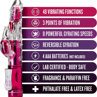 Blush 9" Frisky Rabbit Vibrator for Women Pleasure, Bunny Clit Stimulator - 48 Function Gyrating Shaft, 3 Vibration Points, Reversible Rotation, Soft Body-Safe TPE - Sexy Things Adult Toy - (Pink)