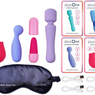 plusOne Ready, Set, Vibe 5pc Sex Toy Gift Set, Versatile External and Internal Stimulation, Holiday and Bachelorette Gifts for Bride, Waterproof Intimacy Bundle