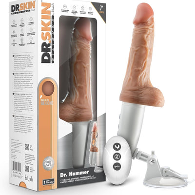 Blush Dr. Skin - Dr. Hammer 7” Vibrating & Thrusting Dildo - 9 Modes, 3 Speeds, Remote Controlled, Warming Liquid Silicone, Suction Cup Base, USB Rechargeable, Realistic Adult Sex Toy Penis - (Beige)