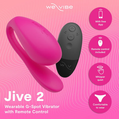 We-Vibe Jive 2 Wearable Panty Vibrator | Egg Vibrator for Women Couples | App & Remote Control G Spot Massager | Discreet Long Distance Adult Sex Toys with 10 Intensity Levels | Waterproof | Pink