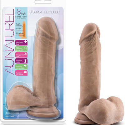 Blush Novelties Au Naturel 8 Inch Realistic Sensa Feel Dual Density Flexi Shaft Dildo - Fragrance Free Strong Suction Cup Harness Compatible Female Male Adult Toy - Sex Toy for Couples - Latin
