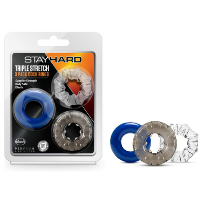 Blush Novelties Cock Ring Set - 3 Pack - Increase Stamina, Harder & Bigger Erection - Soft & Stretchy Penis Rings for Male Enhancement - Engorges Penis for Added Length & Girth - Adult Sex Toy for Men