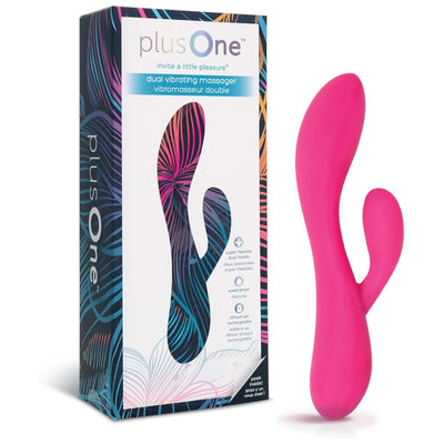 plusOne Dual Rabbit Vibrator Personal Massager, 10 Vibration Settings, Body-Safe Silicone, Waterproof, USB Rechargeable, for Women and Men