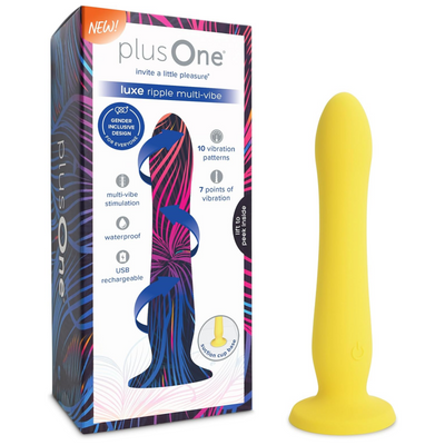 plusOne Luxe Ripple Multi Vibe Vibrating Massager Dildo, 10 Vibration Modes, Body Safe Silicone, Waterproof, USB Rechargeable, Suction Cup Base