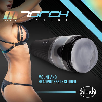 Blush Novelties M for Men Torch Joyride - Auto Stroker Male Masturbator - 7 Perfectly Tuned Stroking Modes - Hands Free Mount - She Moans - Ultra Soft Textured Vagina Sleeve - Electric Sex Toy