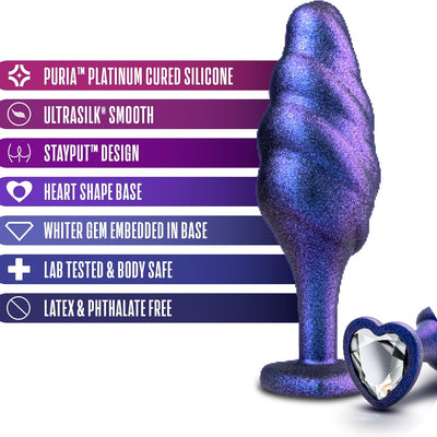 Blush Novelties Anal Adventures Cypher Rhineheart Silicone Anal Plug - Textured Swirled Bling Buttplug - Stayput Comfort for Safety - Satin Smooth Texture Ultrasilk - Sex Toy Couples