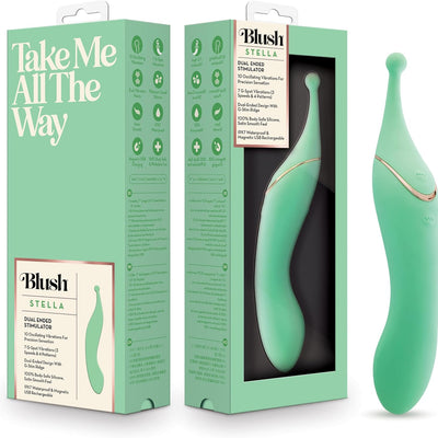 Blush Collection Stella 7" Dual-Ended Vibrating Wand, Precision Clitoral G-Spot Vibrator, Platinum Cured Silicone, Waterproof & Rechargeable Dual Motor Adult Sex Toy Stimulator for Women Couples Green
