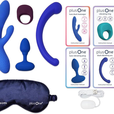 plusOne Vibin n’ Thrivin 6pc Sex Toy Gift Set for Solo or Partner Play, Holiday and Bachelorette Gifts for Bride, Waterproof Intimacy Bundle