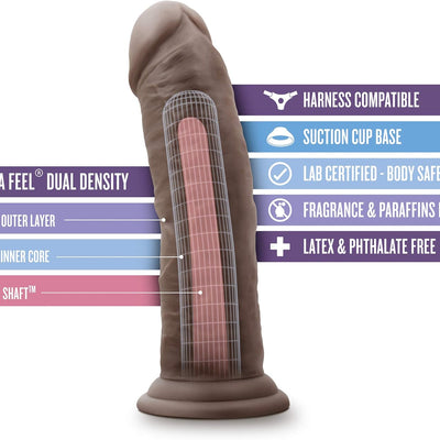 Blush Novelties Au Naturel 8" Realistic Dildo, Long, Thick, Suction Cup Harness Compatible, Sex Toy for Women, Sex Toy for Adults Chocolate