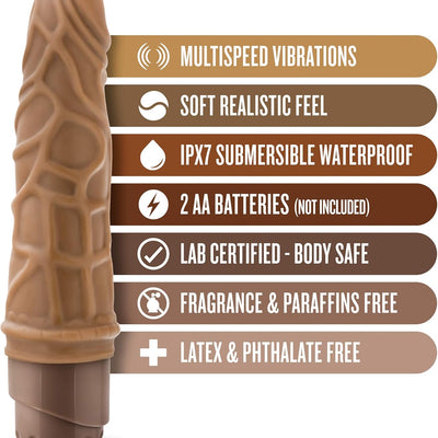 Blush Dr. Skin 7.25" Cock Vibe #3 Realistic Vibrating Dildo ~ Multi-Speed Flexible Tip Veiny Vibrator ~ G-Spot Clit & Vaginal Stimulator, IPX7 ~ Women Couples Bathtime Play Adult Sex Toy ~ Mocha Penis