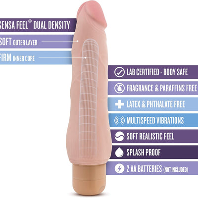 Blush Novelties Au Naturel by Blush - Fabien 9" Vibrating Life Like Dildo - Sensa Feel Dual Density Realistic Veiny Long Vibrator - Twist Dial Adjustable Multi Speeds - Adult Sex Toy for Couples