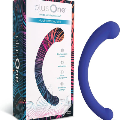 plusOne Dual Vibrating Arc Personal Massager, Made of Body-Safe Silicone, Waterproof, USB Rechargeable Vibrator for Women and Men, Purple