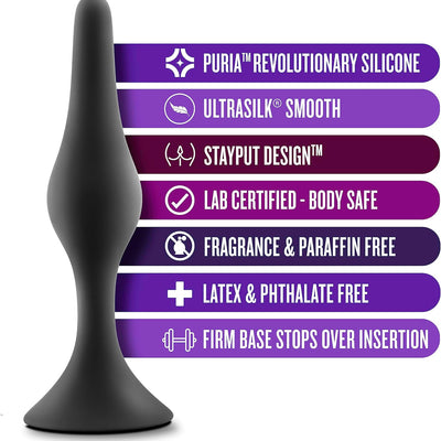 Blush Anal Adventures Platinum Silicone Butt Plug for Beginners - Tapered Tip Small Anal Trainer Plug with Suction Cup Base for Safety, Comfort & Long Term Wear - Adult Sex Toy for Women Men & Couples
