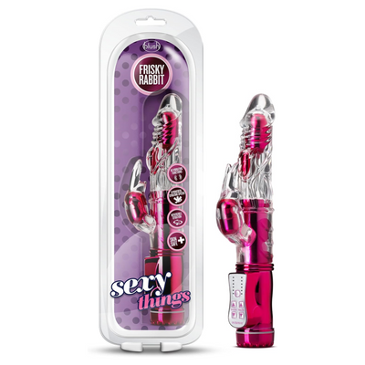 Blush 9" Frisky Rabbit Vibrator for Women Pleasure, Bunny Clit Stimulator - 48 Function Gyrating Shaft, 3 Vibration Points, Reversible Rotation, Soft Body-Safe TPE - Sexy Things Adult Toy - (Pink)