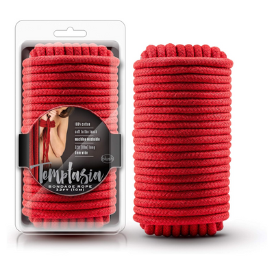 Blush Temptasia Red Bondage Rope - 32 Feet No-Slip Shibari Rope of 100% Cotton Soft BDSM Bonds - Easy to Clean Machine Washable -Thick Sturdy for Heavy Duty Binding - Kinky Adult Sex Toys for Couple